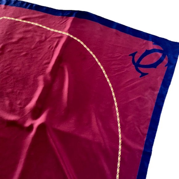 CARTIER Must De Cartier Paris France Silk Scarf Brick Brown Womens 32" Square - Picture 5 of 12